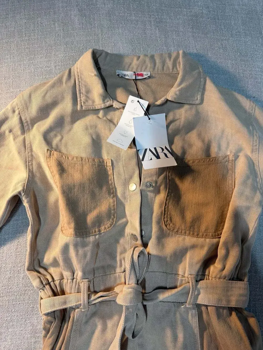 Zara Girls Two-Tone Tan Cargo Jumpsuit With Belt Size 134 (9)